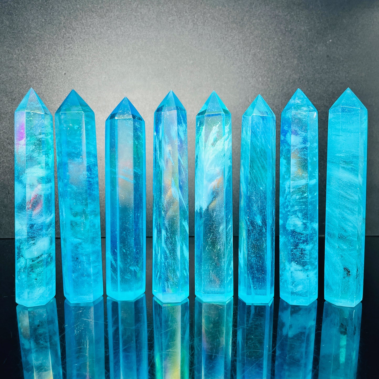 Blue plated fused stone single pointed column Heal ing Gemstone Home Decor