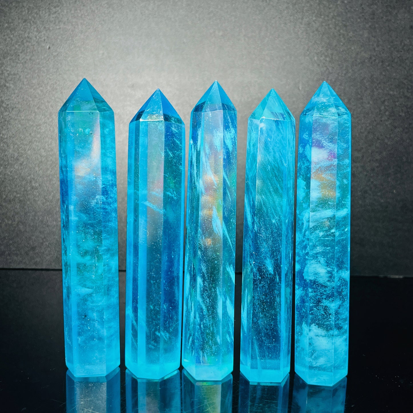 Blue plated fused stone single pointed column Heal ing Gemstone Home Decor