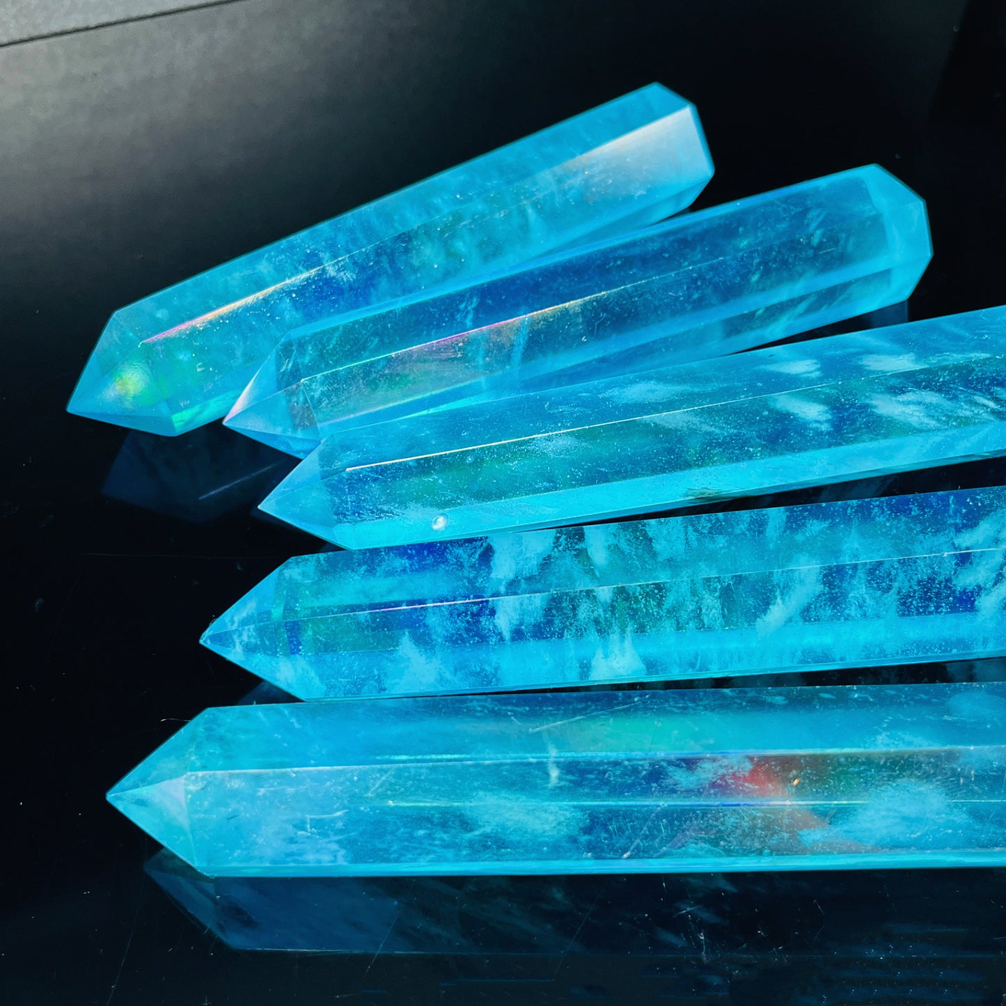 Blue plated fused stone single pointed column Heal ing Gemstone Home Decor