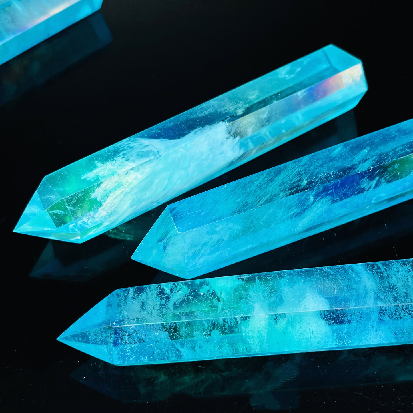 Blue plated fused stone single pointed column Heal ing Gemstone Home Decor