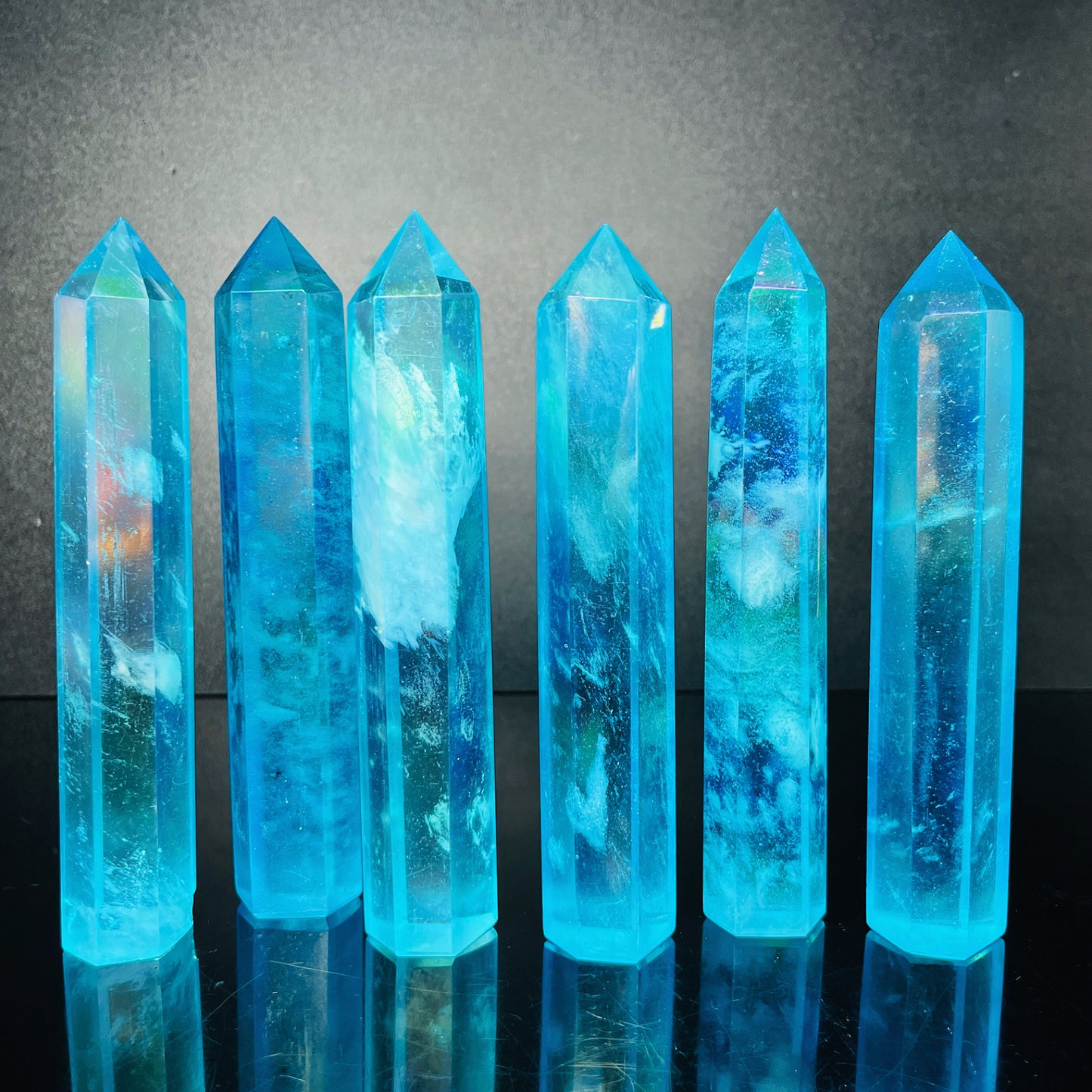 Blue plated fused stone single pointed column Heal ing Gemstone Home Decor