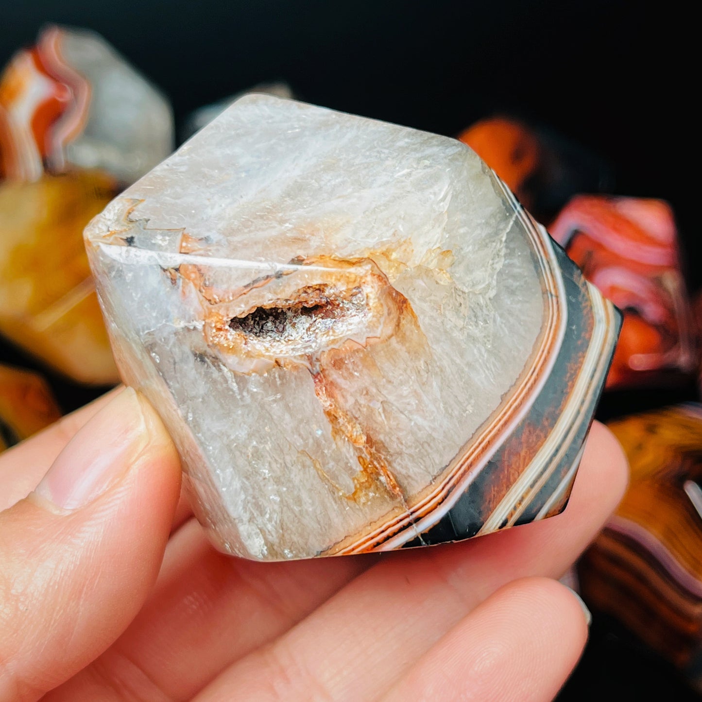 Natural Black and red wrapped agate rolling stone Heal ing Gemstone Home Decor