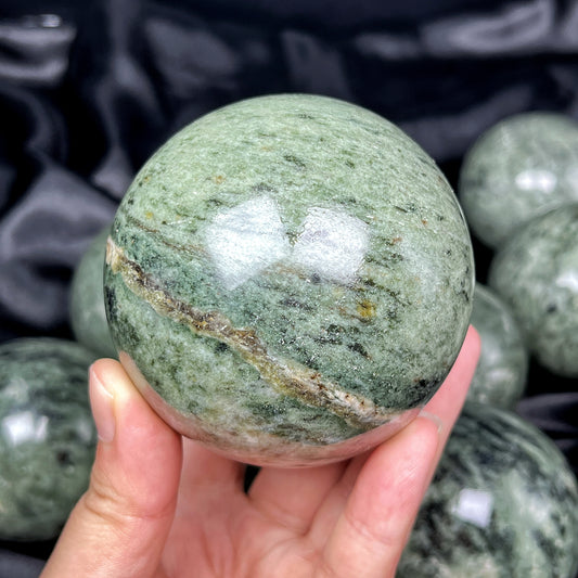 Natural Black patterned green agate ball Heal ing Gemstone Home Decor