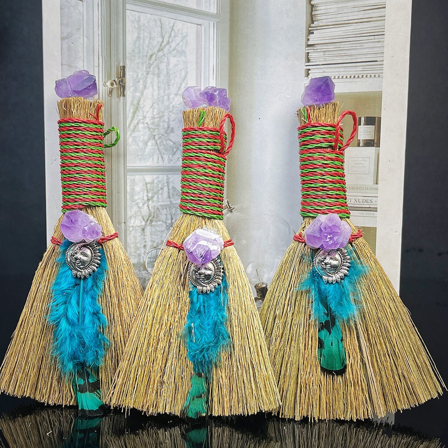 Natural Amethyst broom Heal ing Gemstone Home Decor