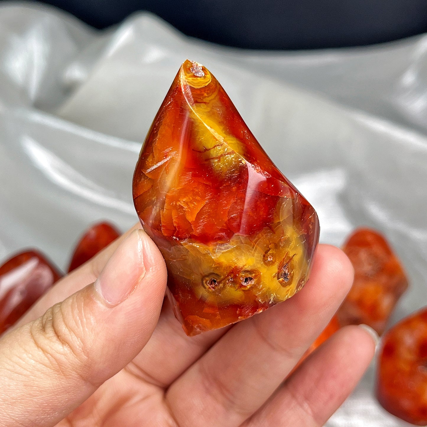 Natural Red agate carved torch Heal ing Gemstone Home Decor