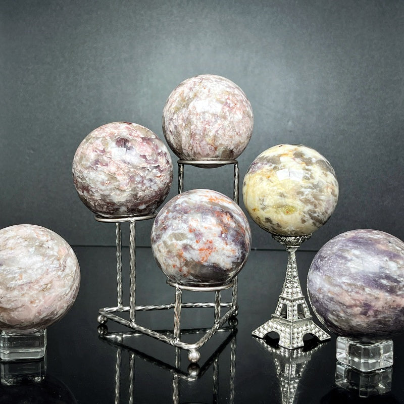 Natural Pink lithium glow ball Heal ing Gemstone Home Decor