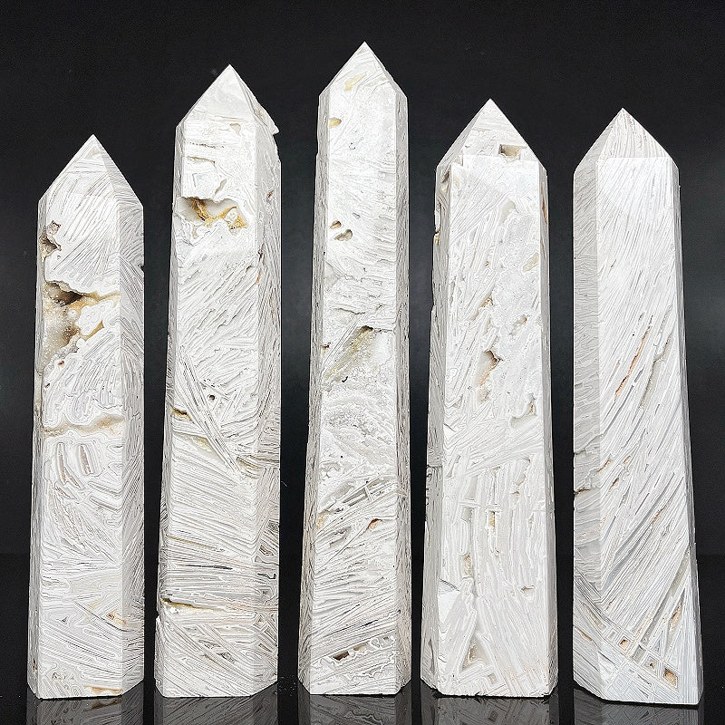 Natural  White Mexican agate single pointed pillar  Heal ing Gemstone Home Decor