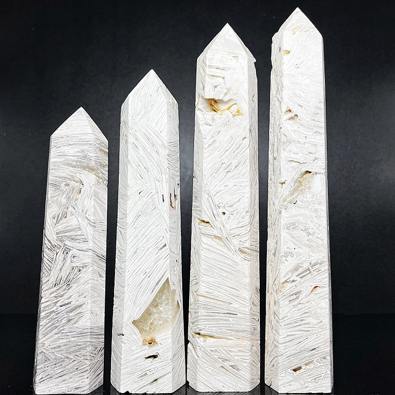 Natural  White Mexican agate single pointed pillar  Heal ing Gemstone Home Decor