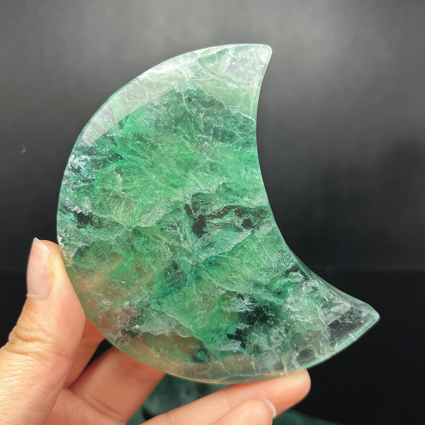 Natural Green fluorite carving moon Heal ing Gemstone Home Decor