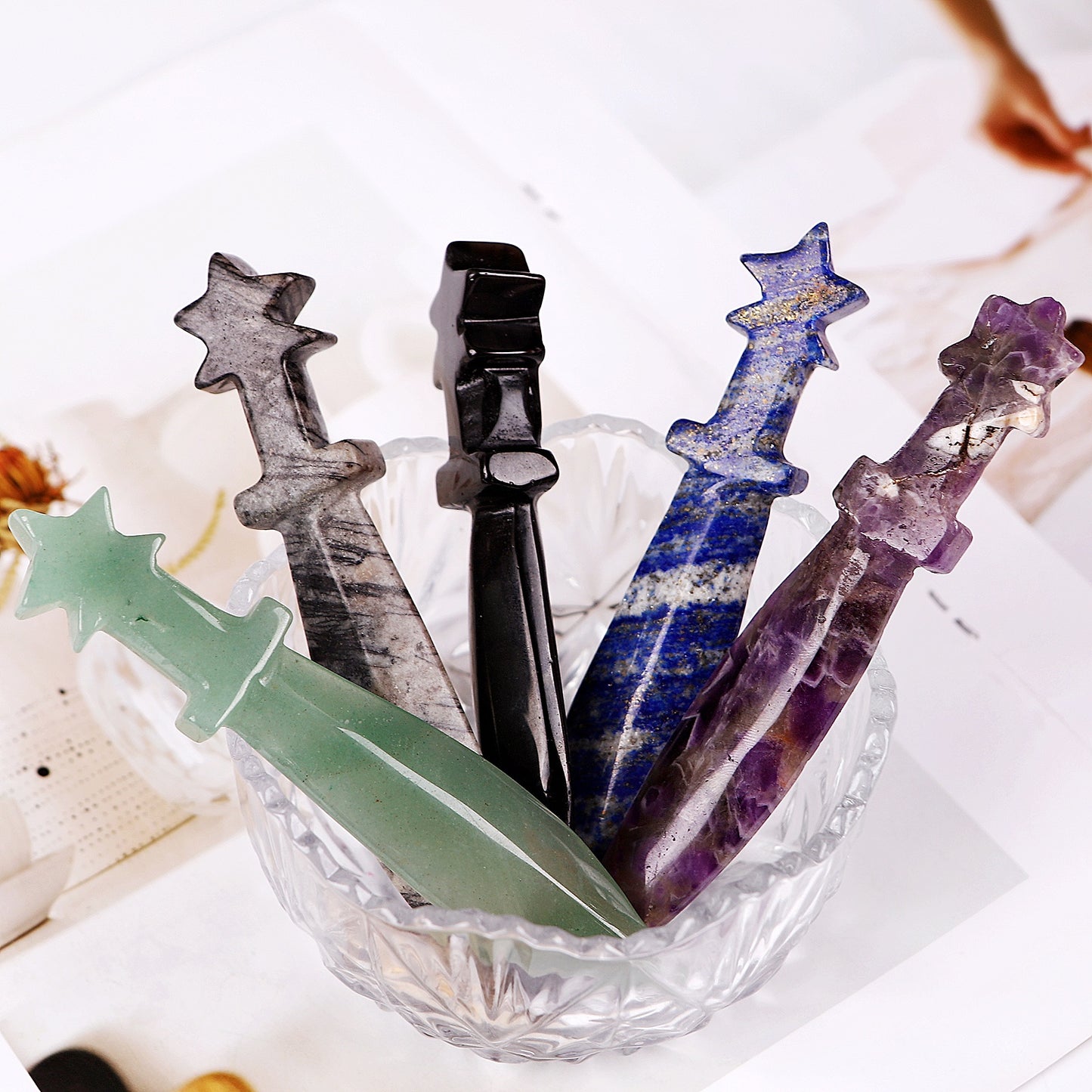 Natural Mixed material carving dagger Heal ing Gemstone Home Decor