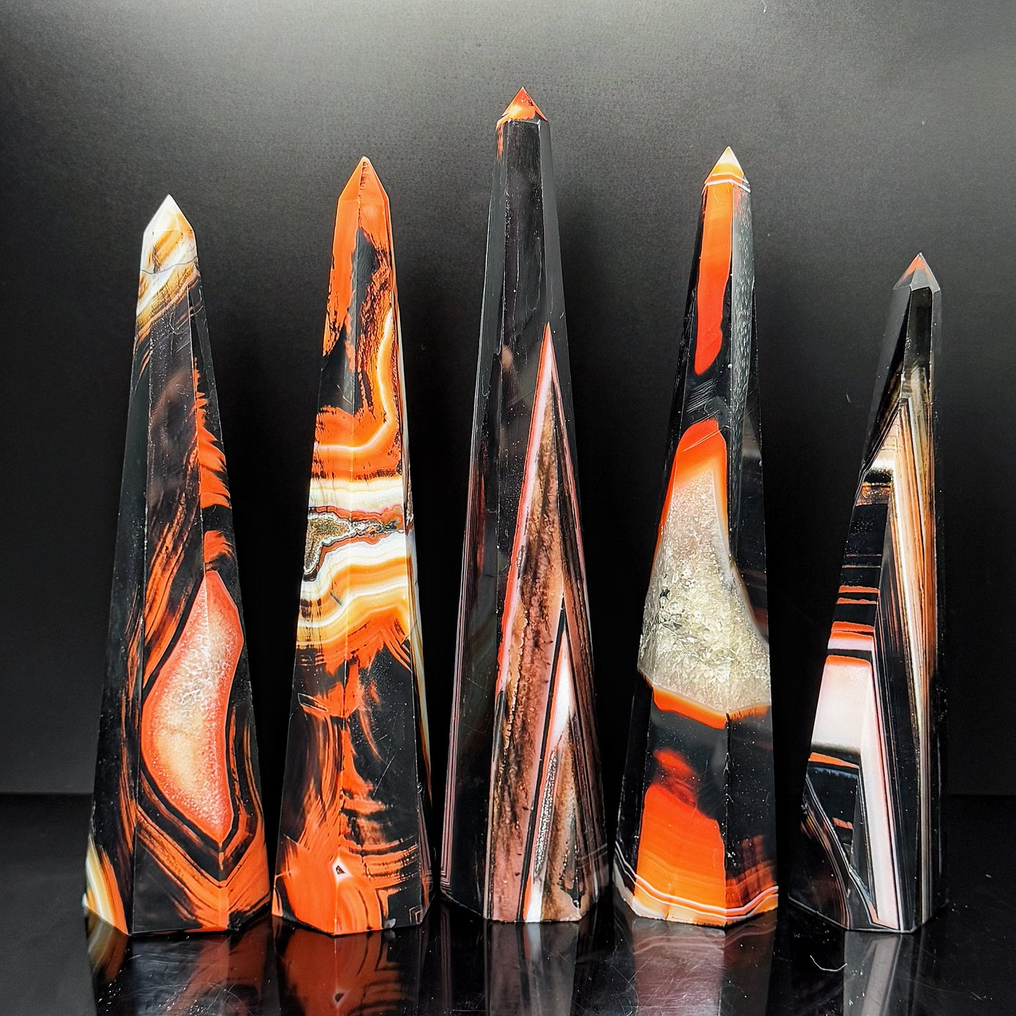 Natural  Black and red wrapped agate tower Heal ing Gemstone Home Decor