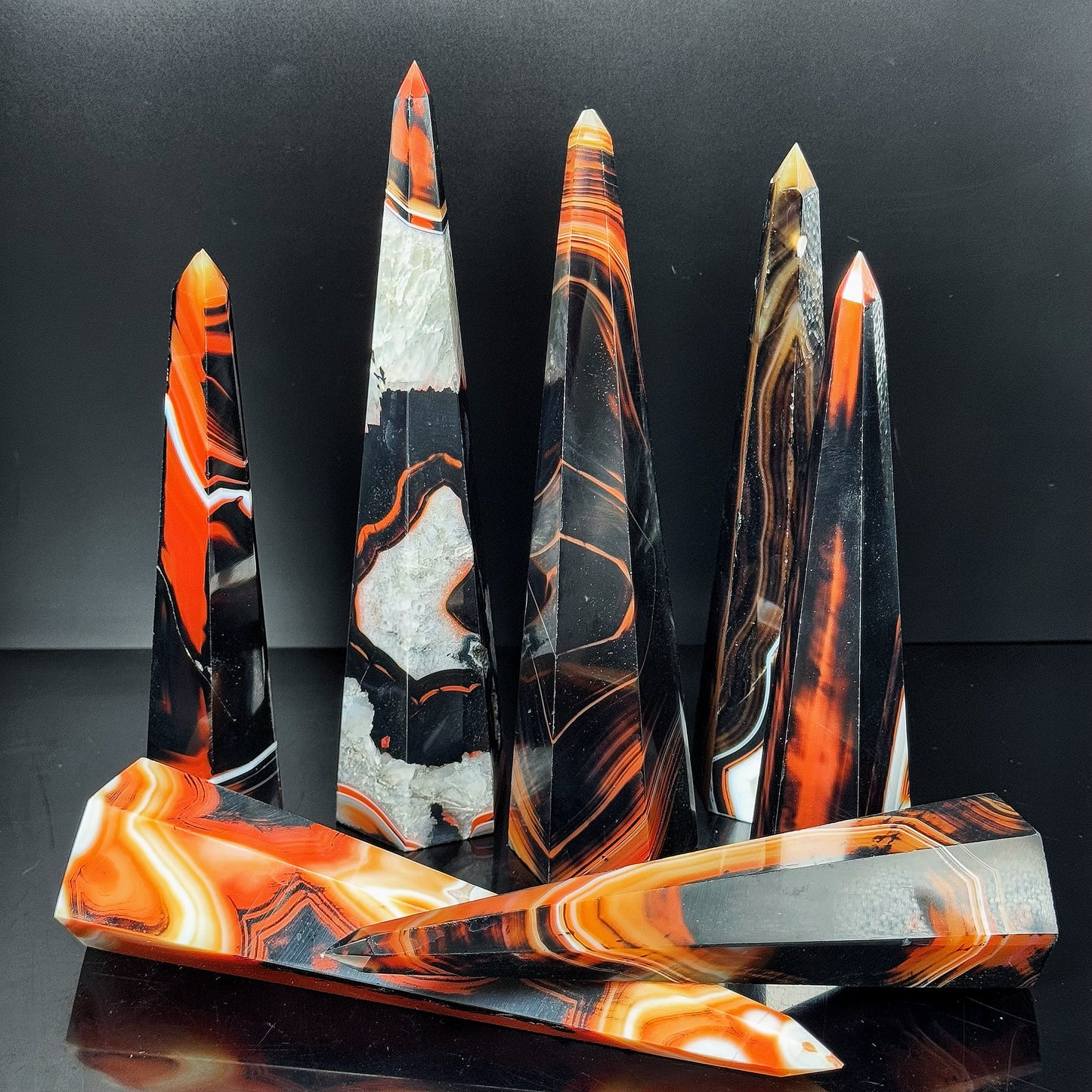 Natural  Black and red wrapped agate tower Heal ing Gemstone Home Decor