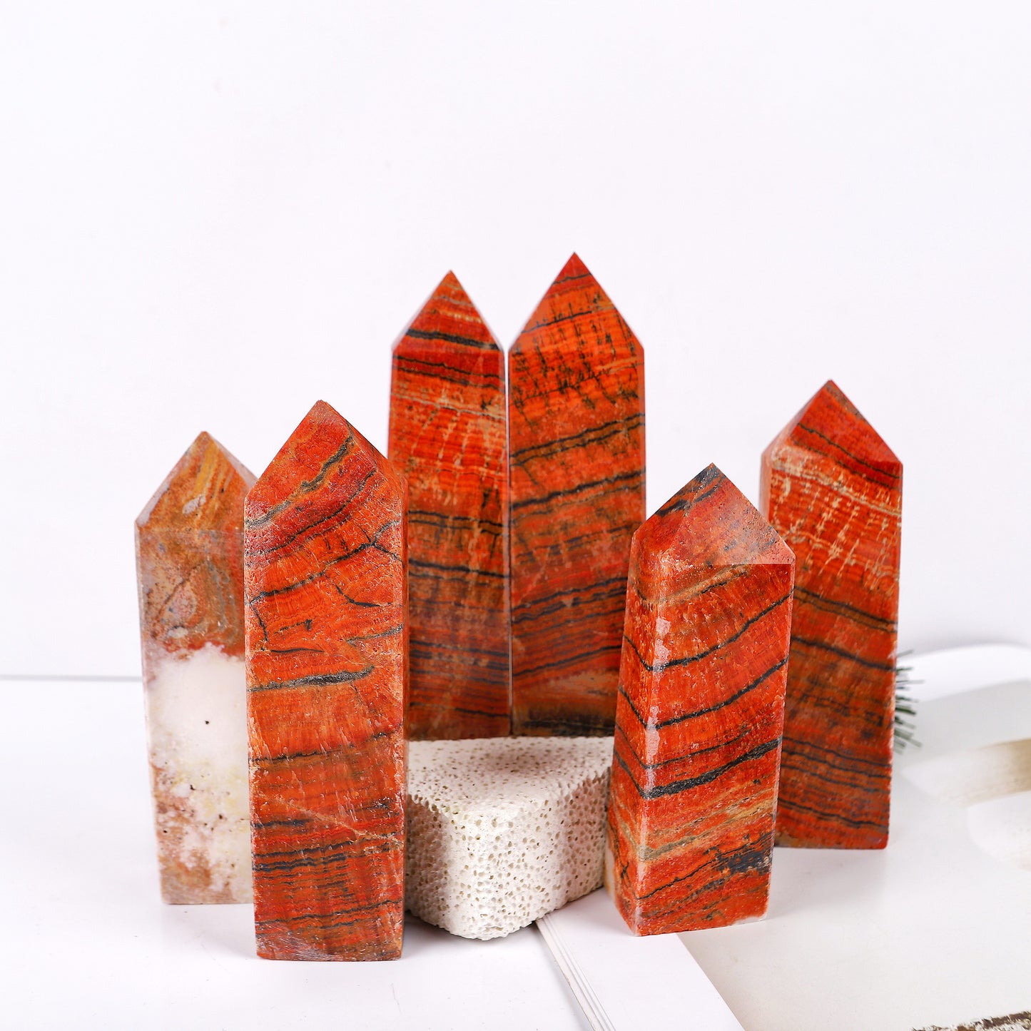 Natural Red patterned stone square pillar Heal ing Gemstone Home Decor