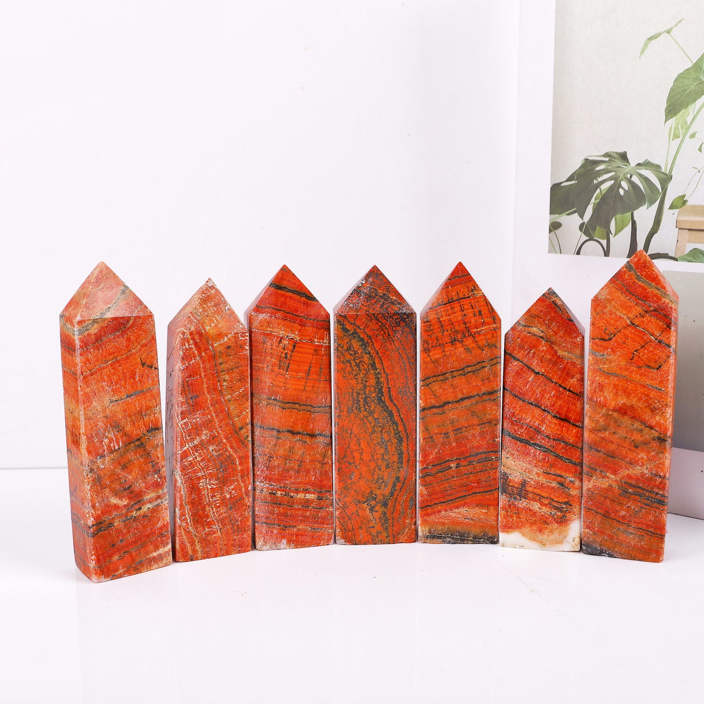 Natural Red patterned stone square pillar Heal ing Gemstone Home Decor