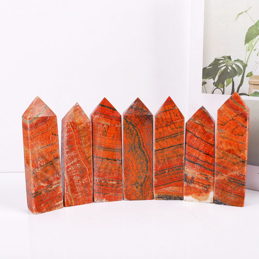 Natural Red patterned stone square pillar Heal ing Gemstone Home Decor