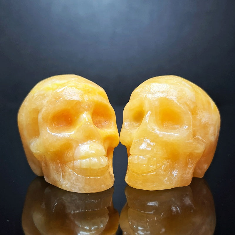 Natural Orange Square Carving Skull Heal ing Gemstone Home Decor