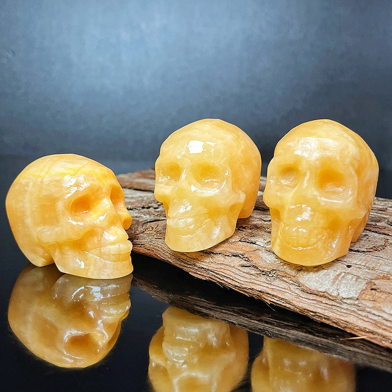 Natural Orange Square Carving Skull Heal ing Gemstone Home Decor