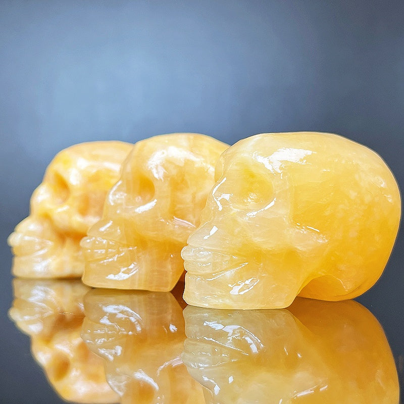 Natural Orange Square Carving Skull Heal ing Gemstone Home Decor