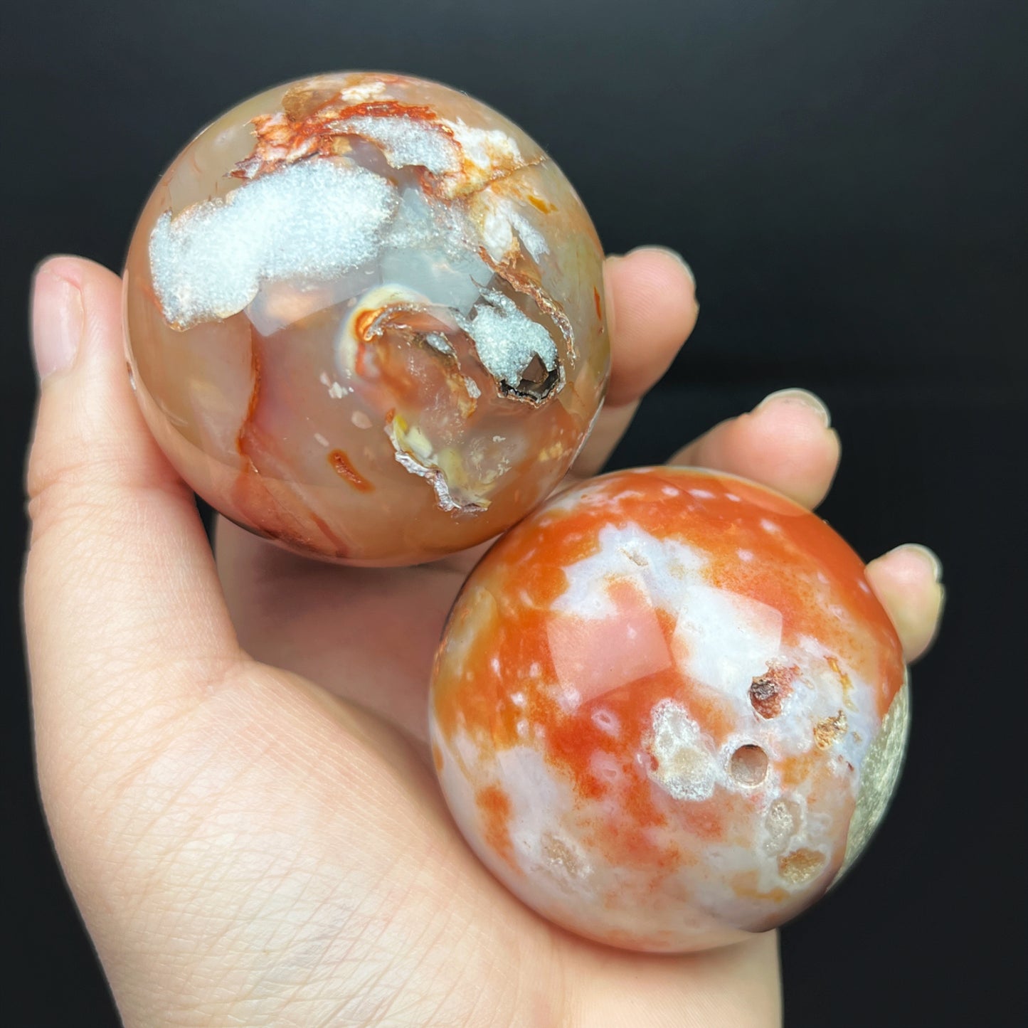 Natural Red cherry blossom agate ball Heal ing Gemstone Home Decor