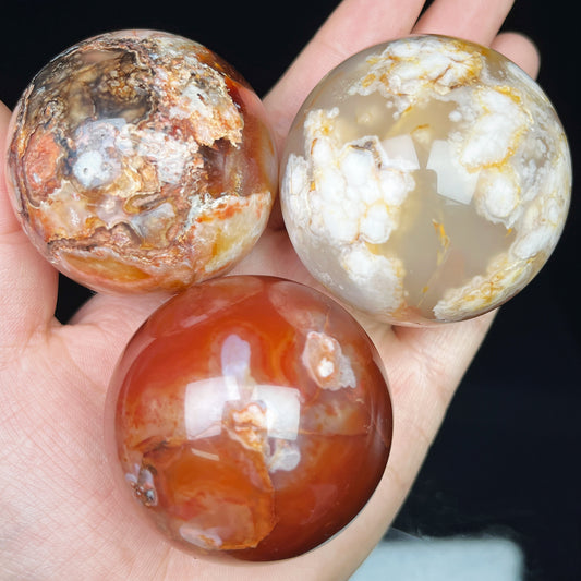 Natural Red cherry blossom agate ball Heal ing Gemstone Home Decor