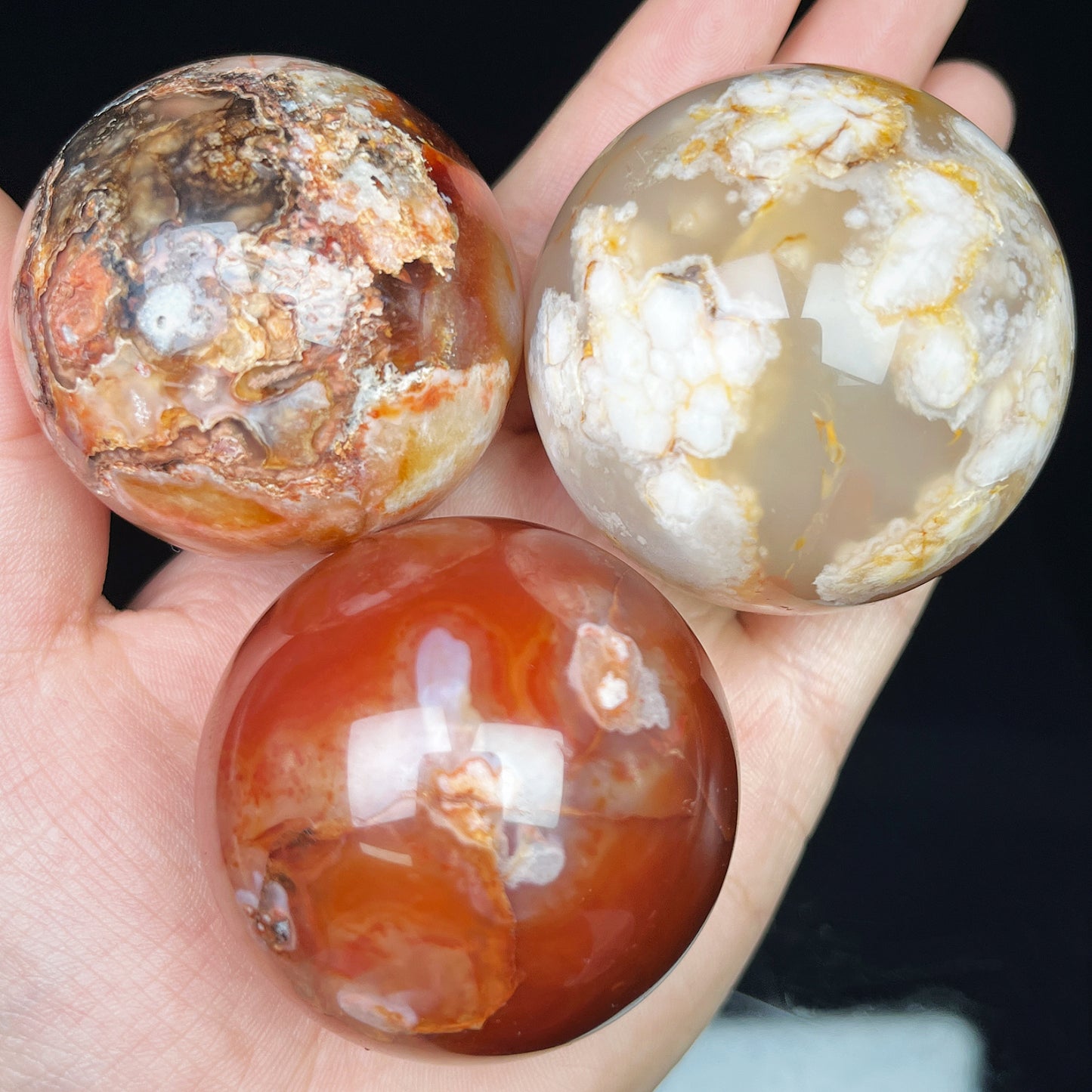 Natural Red cherry blossom agate ball Heal ing Gemstone Home Decor