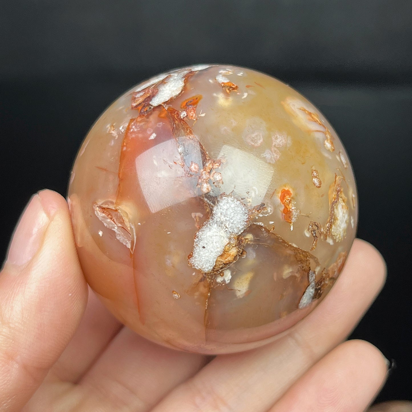 Natural Red cherry blossom agate ball Heal ing Gemstone Home Decor
