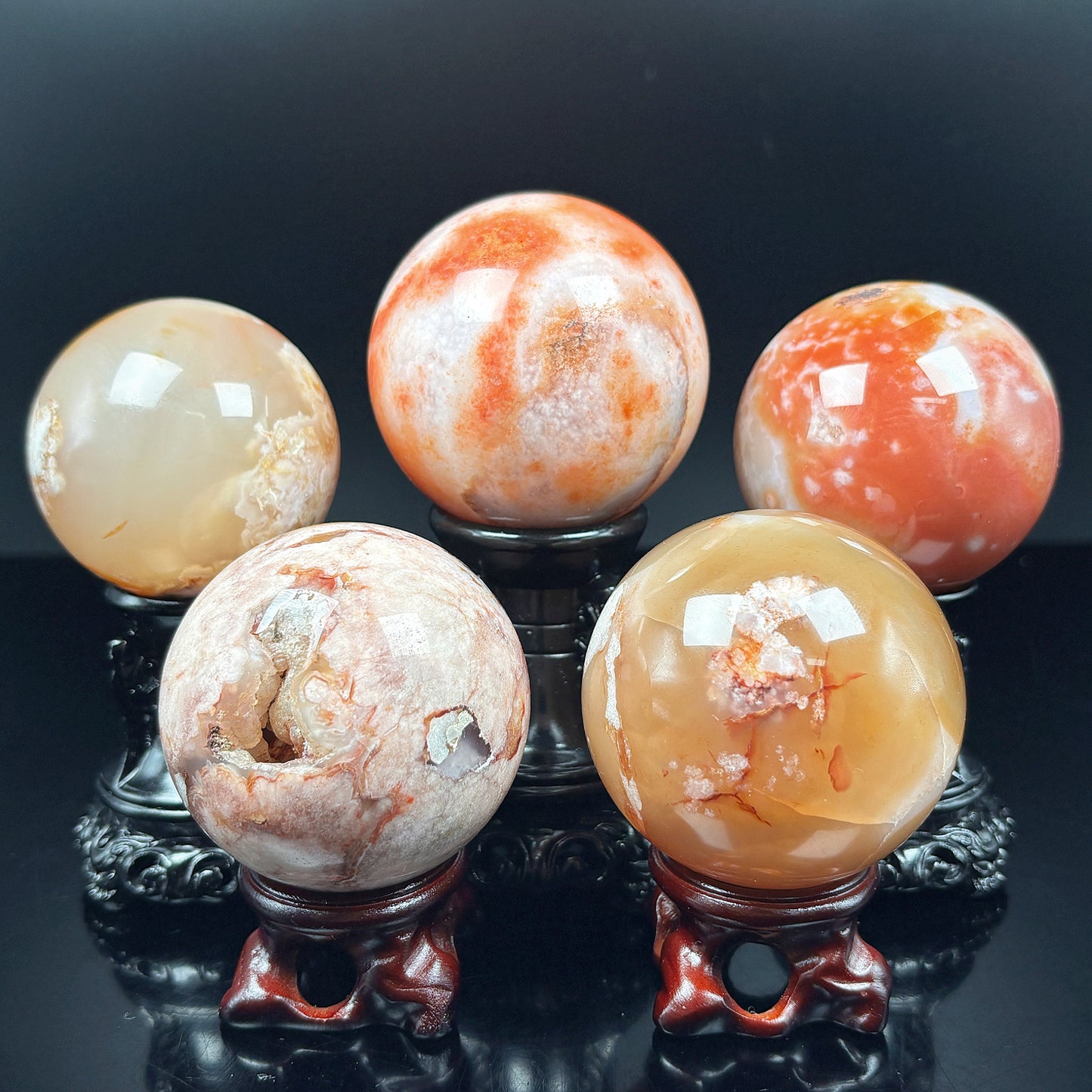 Natural Red cherry blossom agate ball Heal ing Gemstone Home Decor