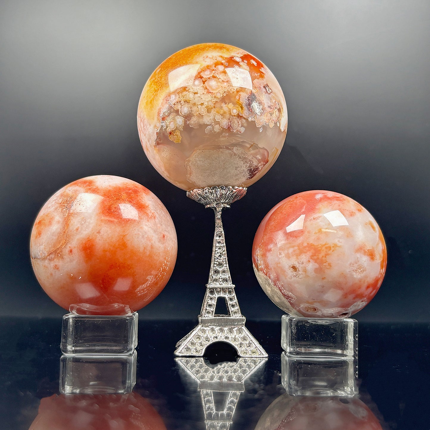 Natural Red cherry blossom agate ball Heal ing Gemstone Home Decor