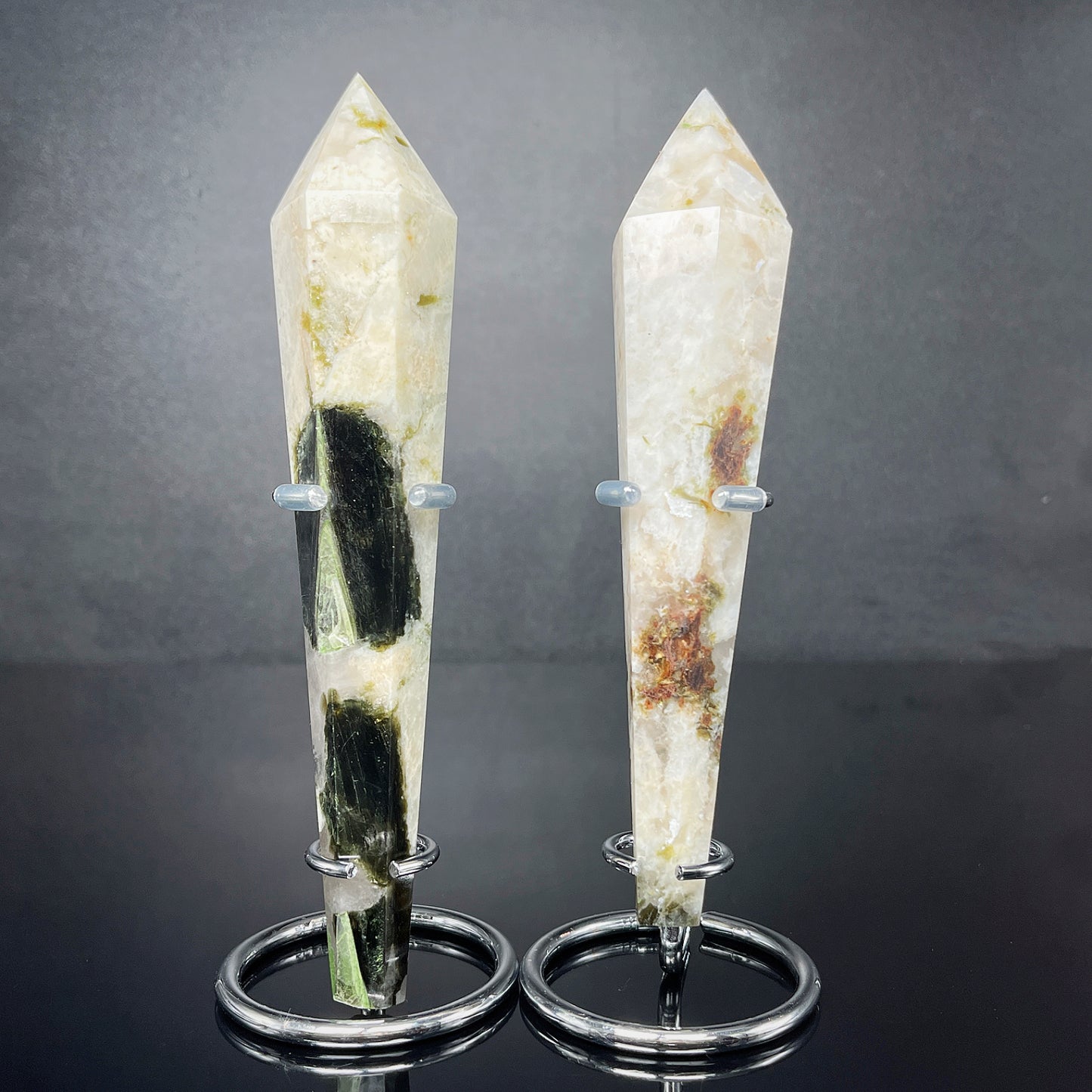 Natural Green tourmaline blue moonstone scepter Heal ing Gemstone Home Decor
