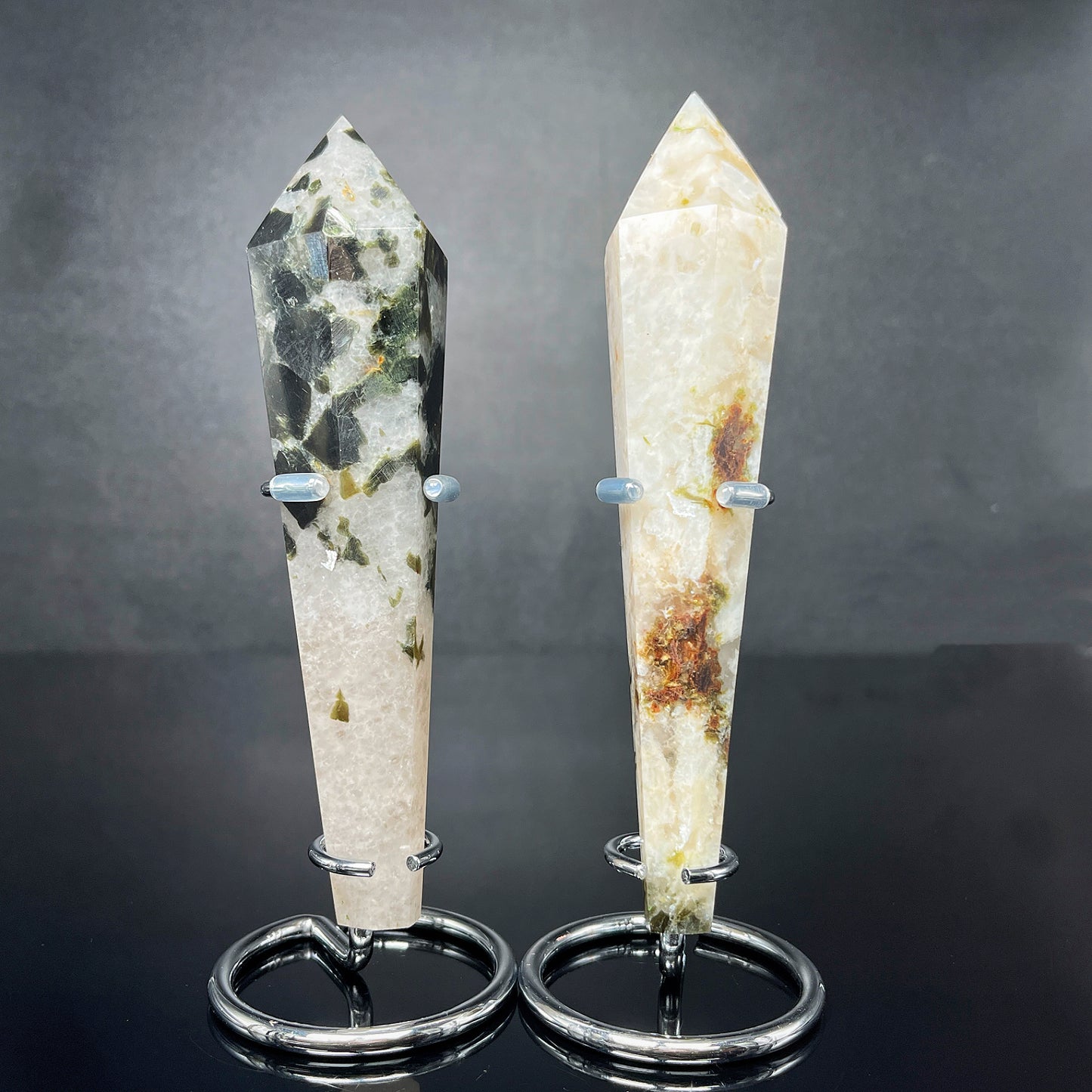 Natural Green tourmaline blue moonstone scepter Heal ing Gemstone Home Decor