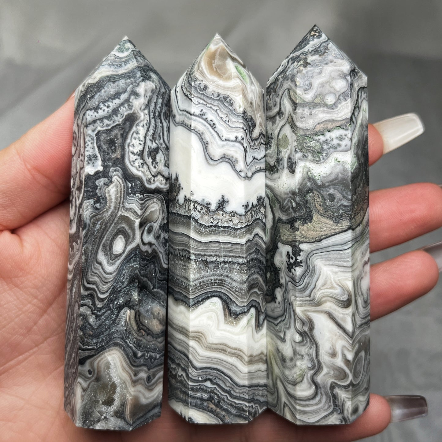 Natural Black pattern square solution single pointed column Heal ing Gemstone Home Decor