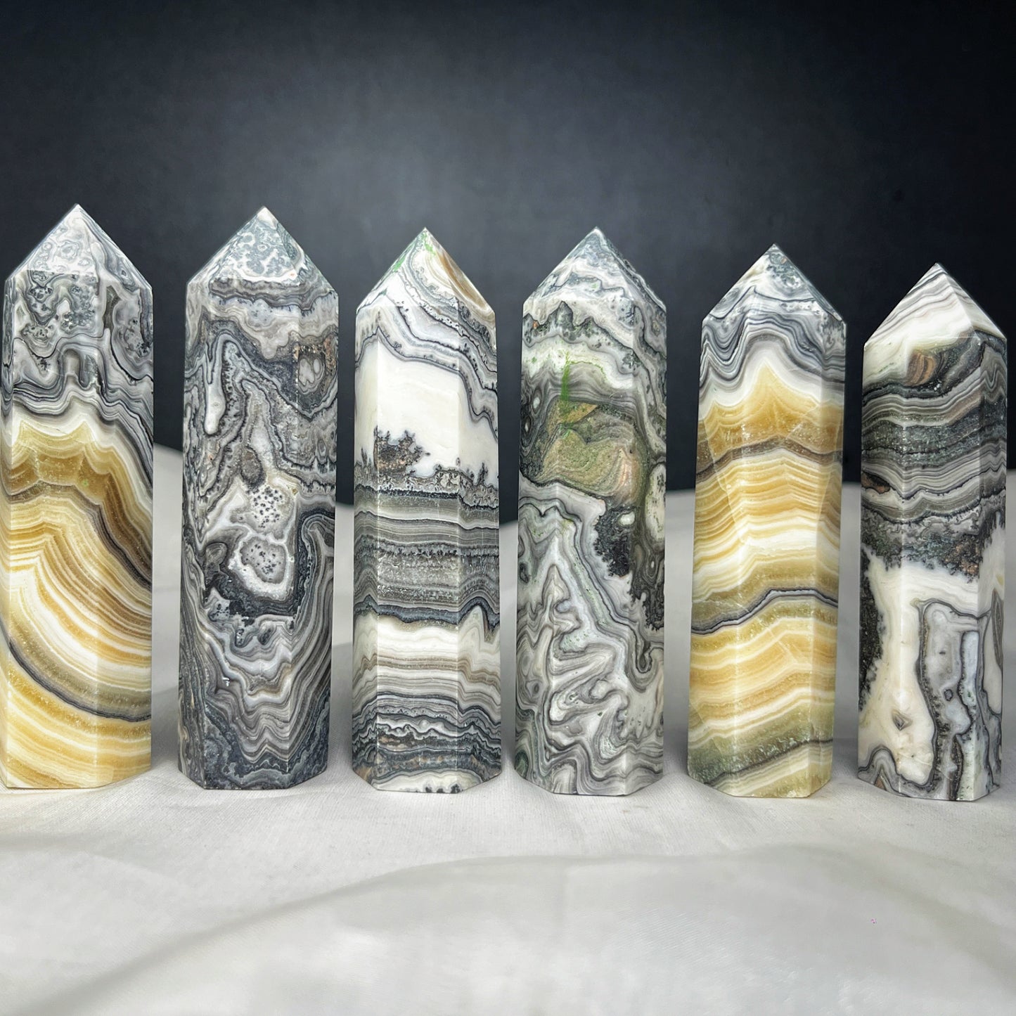Natural Black pattern square solution single pointed column Heal ing Gemstone Home Decor
