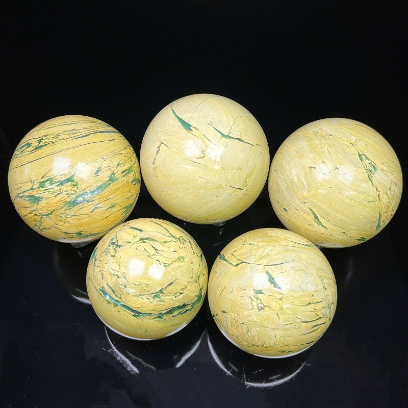 Natural Yellow green wood grain stone ball Heal ing Gemstone Home Decor