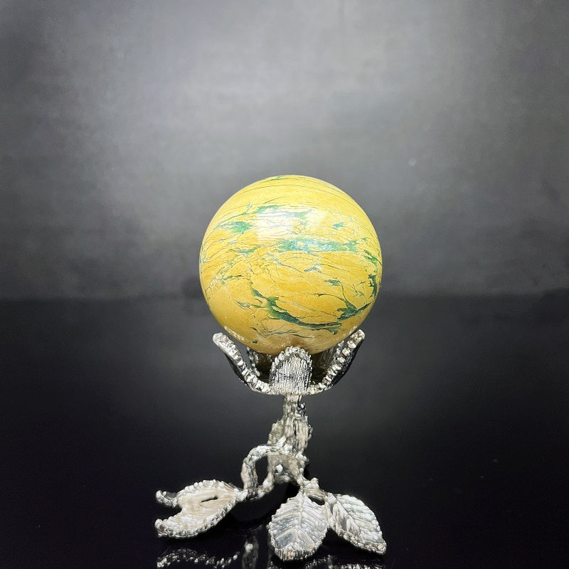 Natural Yellow green wood grain stone ball Heal ing Gemstone Home Decor