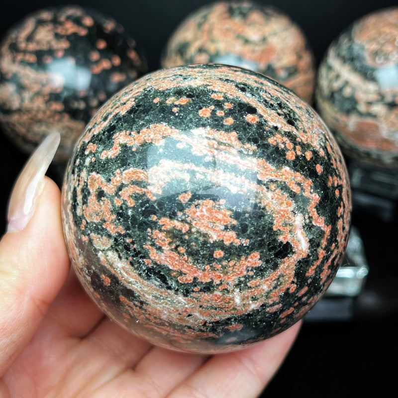 Natural Black and red leopard print stone ball Heal ing Gemstone Home Decor