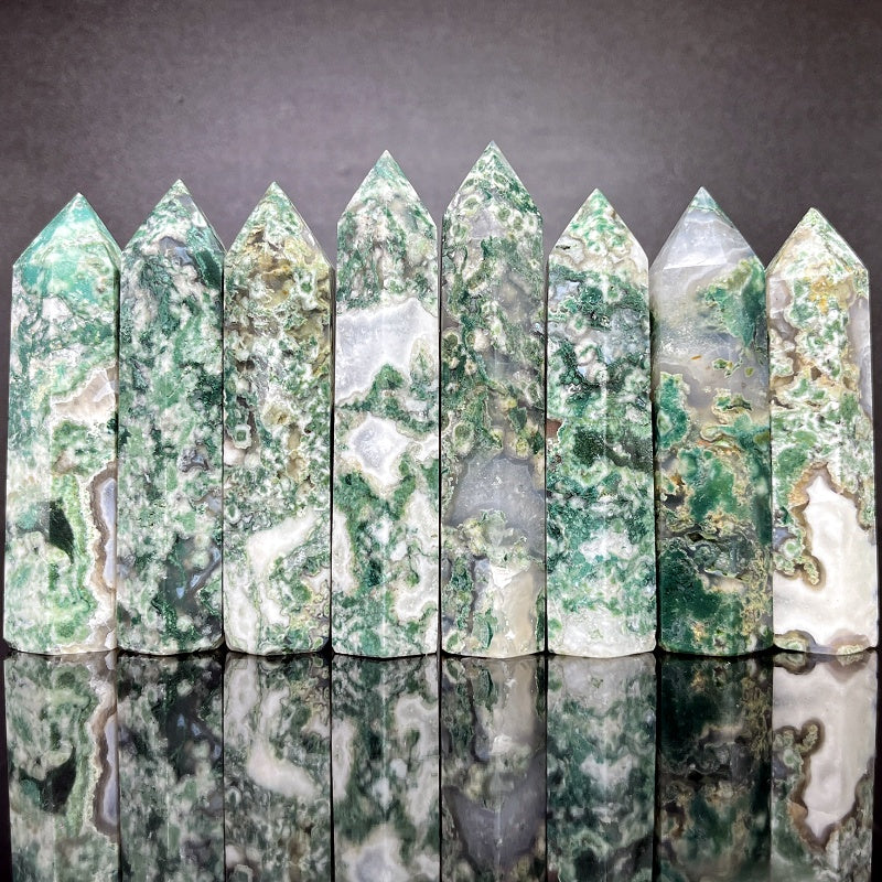 Natural Green agate single pointed pillar Heal ing Gemstone Home Decor