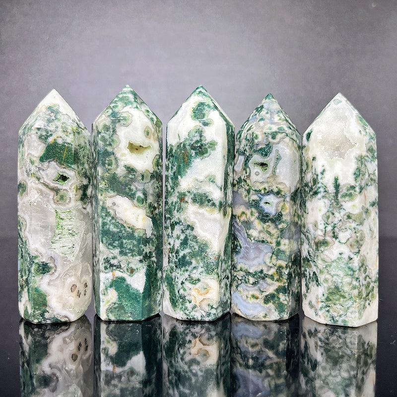 Natural Green agate single pointed pillar Heal ing Gemstone Home Decor