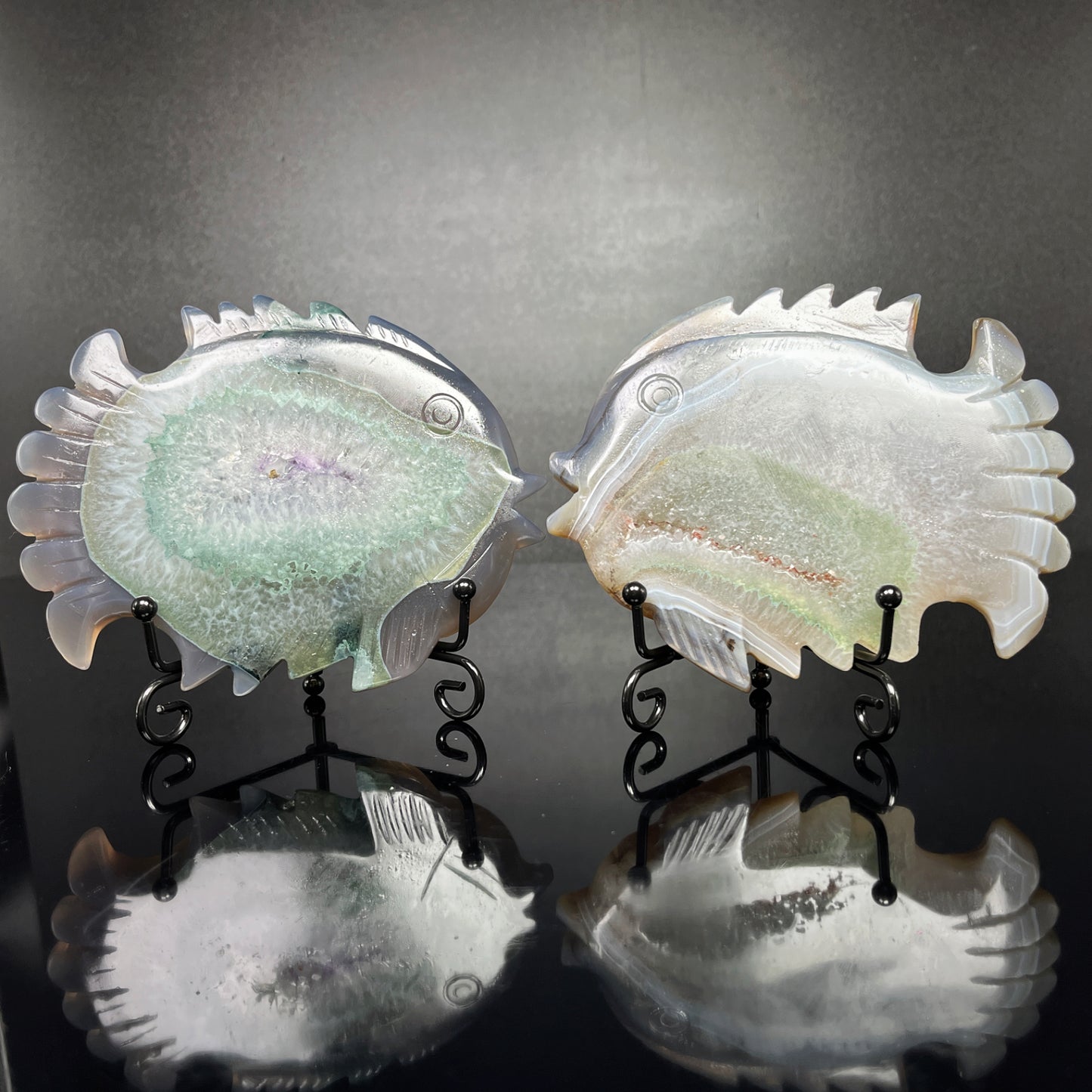 Natural Crystal Cave Agate Carving Fish Heal ing Gemstone Home Decor