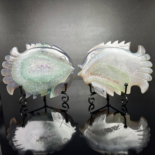 Natural Crystal Cave Agate Carving Fish Heal ing Gemstone Home Decor