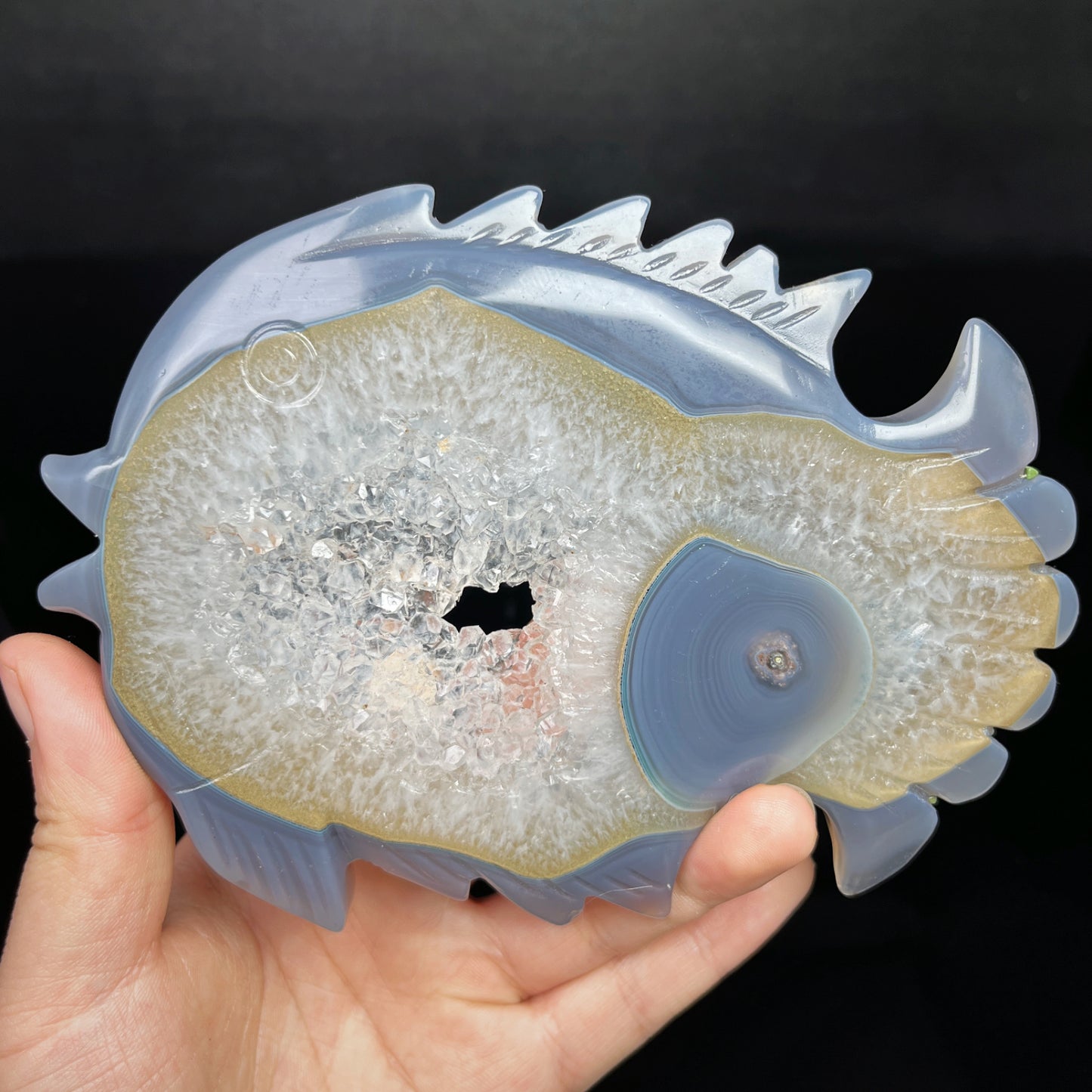 Natural Crystal Cave Agate Carving Fish Heal ing Gemstone Home Decor