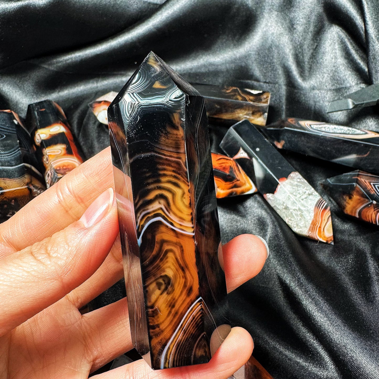 Natural Black and red wrapped agate pillar Heal ing Gemstone Home Decor