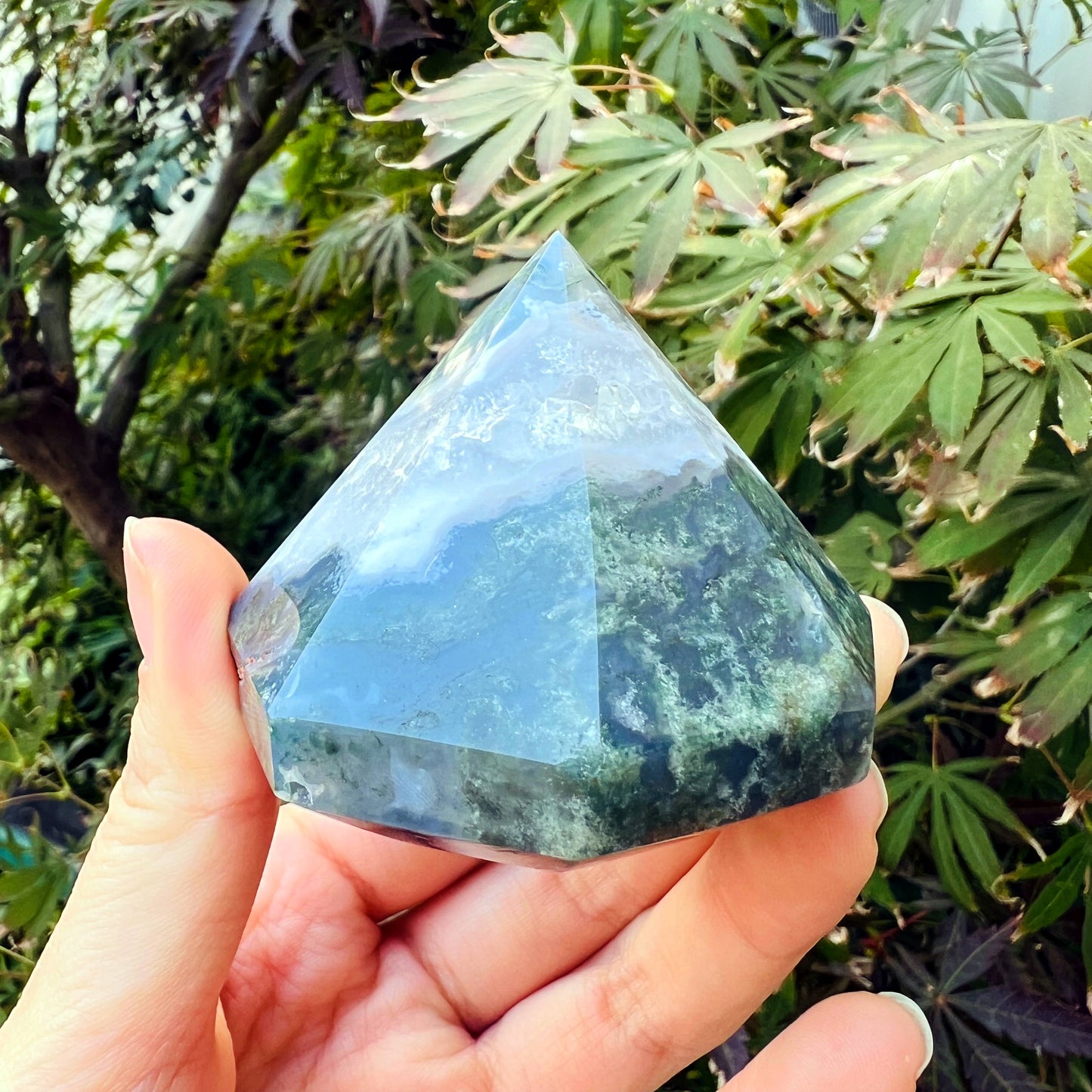 Natural Ocean Water Grass Agate Carving Diamond Heal ing Gemstone Home Decor