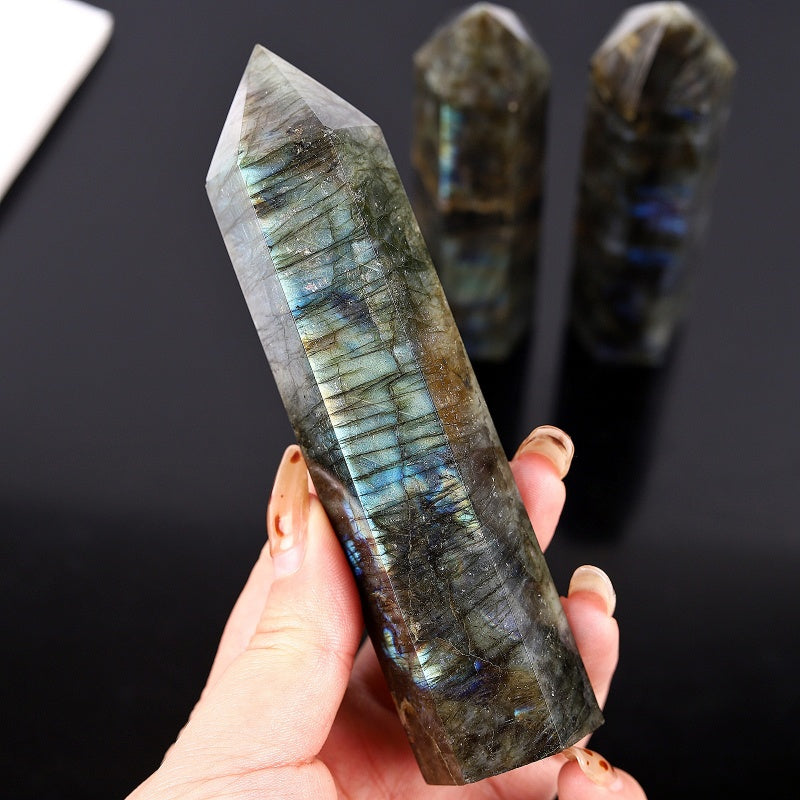 Natural Blue light elongated stone single pointed column Heal ing Gemstone Home Decor