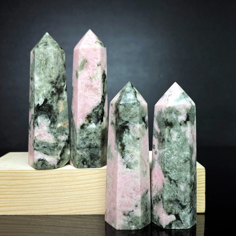 Natural Pink green Australian Treasure single pointed pillar Heal ing Gemstone Home Decor