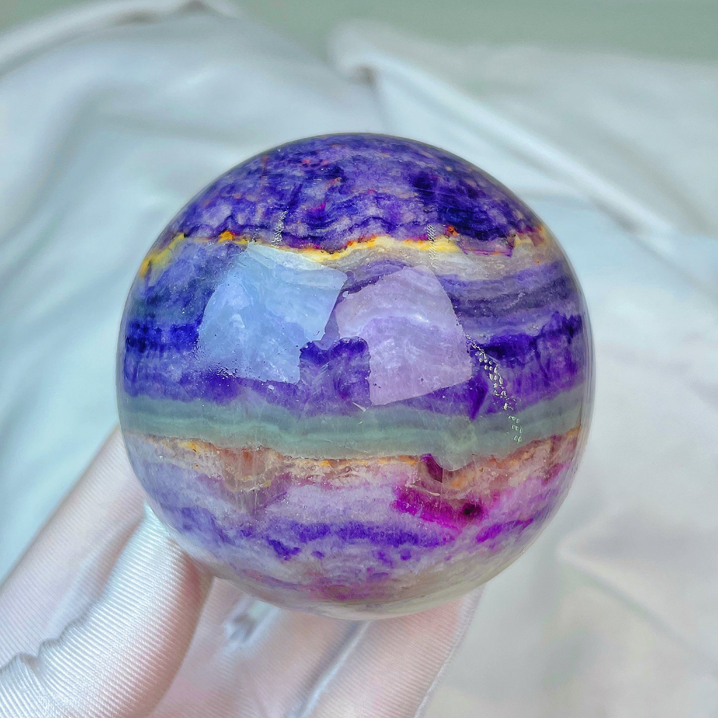 Blue purple fluorite sphere