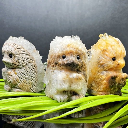 Natural Crystal cluster hedgehog carving piece Heal ing Gemstone Home Decor