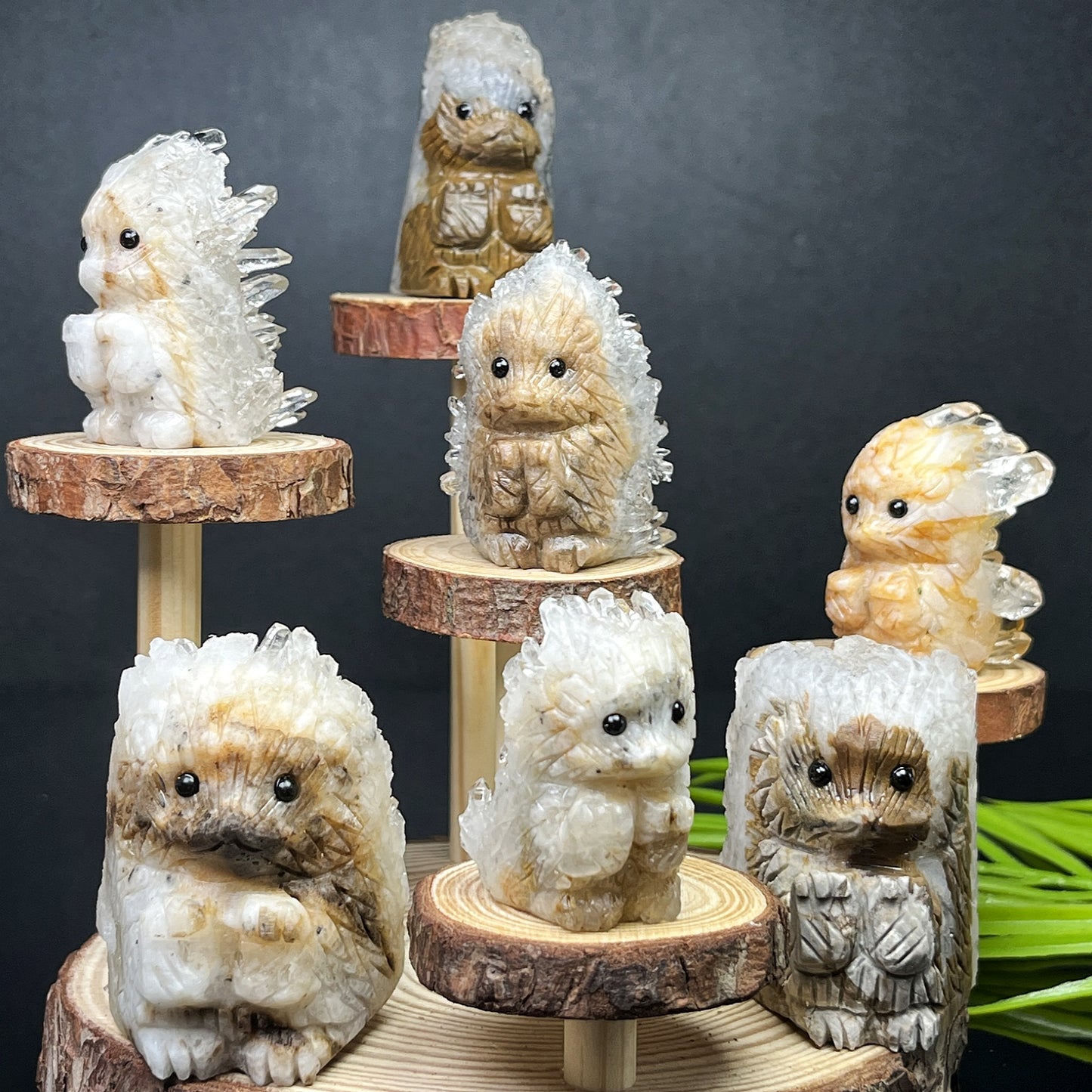 Natural Crystal cluster hedgehog carving piece Heal ing Gemstone Home Decor