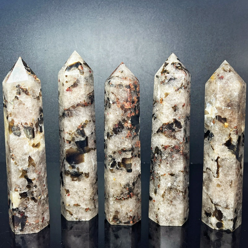 Natural Garnet tourmaline silver mica single pointed column  Heal ing Gemstone Home Decor