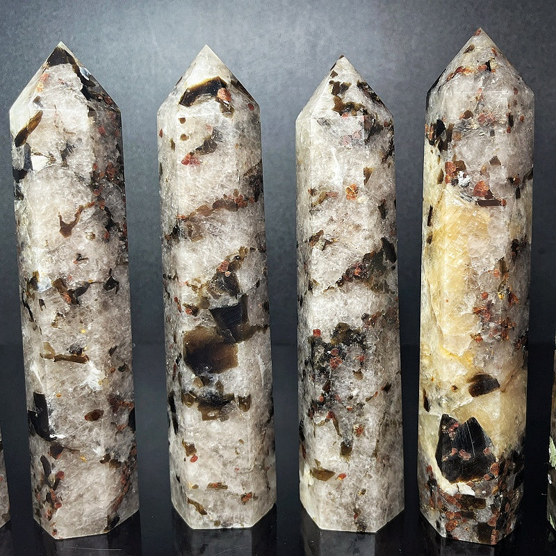 Natural Garnet tourmaline silver mica single pointed column  Heal ing Gemstone Home Decor