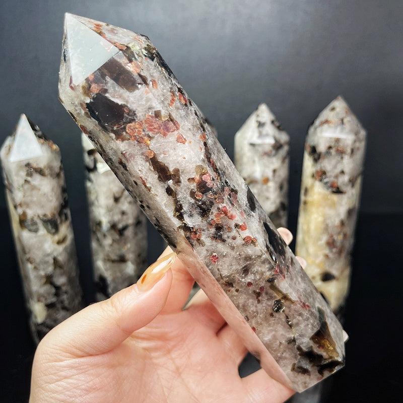 Natural Garnet tourmaline silver mica single pointed column  Heal ing Gemstone Home Decor